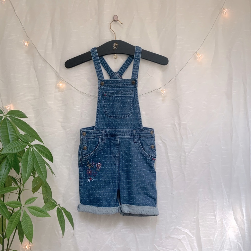Embroidered Short Denim Overalls